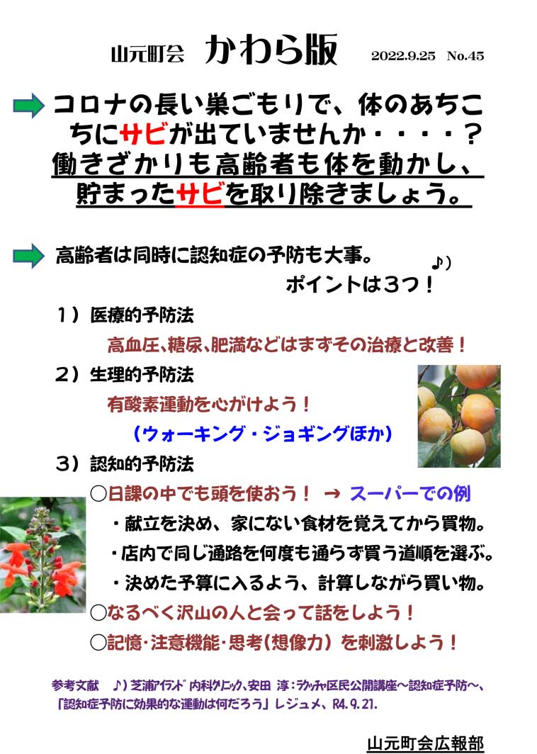 かわら版No.45 コロナの長い巣ごもりで体にサビの画像